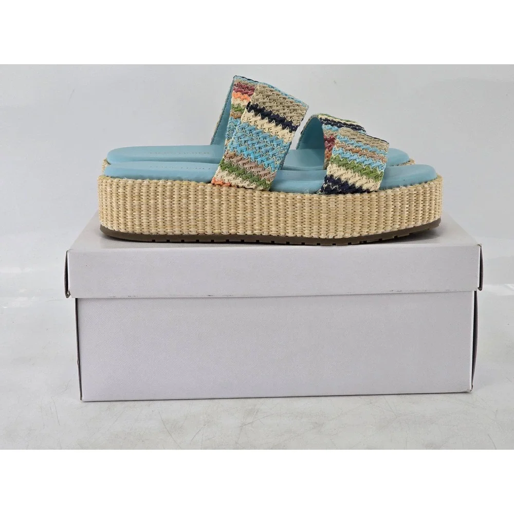 Marc Fisher Pelma Platform Sandal Womens 8 Light Blue Multi Woven - New